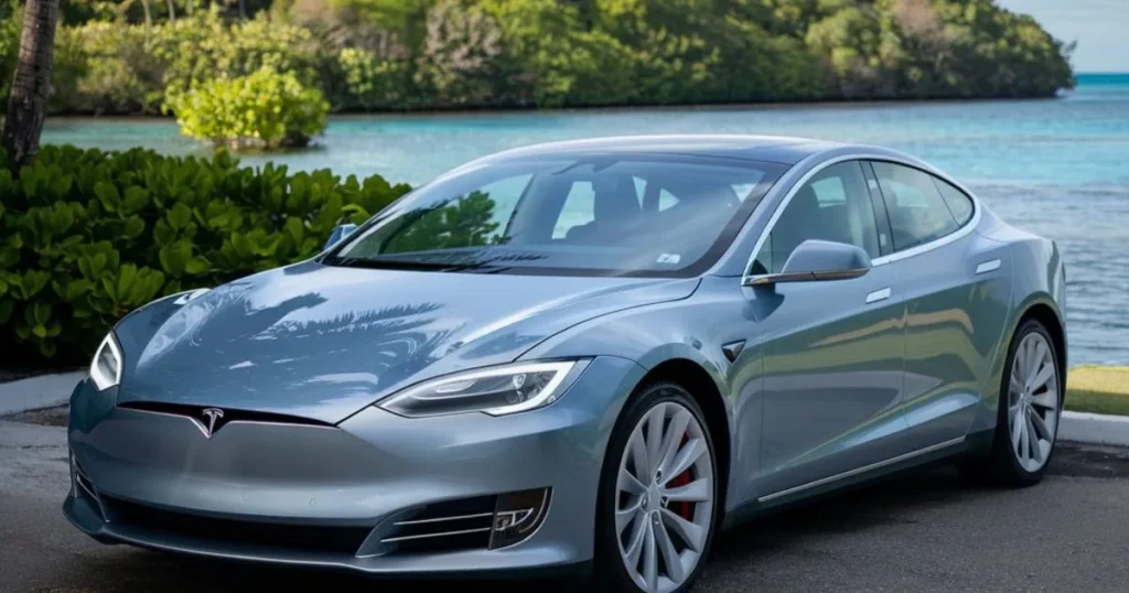 used long range tesla silver metallic